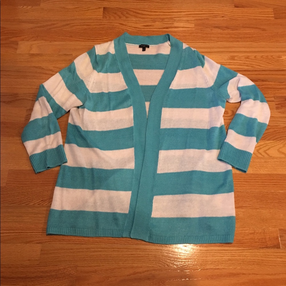 Talbots Women’s Blue and White Linen Cardigan